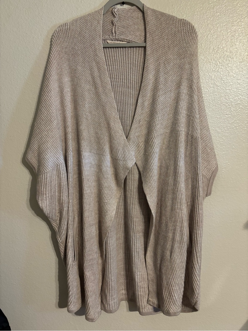 Soft Surroundings Open-Front Draped Cashmere Blend Knit Cardigan- Beige